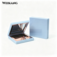 Palet Kosmetik Kosong Morandi Matte Biru Muda Anti Sidik Jari dengan Cermin HD Terintegrasi Bingkai Rose Gold untuk Eyeshadow