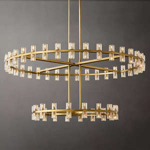 2 Layers American Retro Wagon Wheel Chandelier Crystal Living Room Dining Room Two-Tier Round Brass Ring Chandelier - Product Image 6