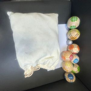 Juego de bochas de madera dura con <span class=keywords><strong>8</strong></span> bolas de madera y 1 Pallino plateado y 1 bolsa de transporte para niños Juego de fiesta al aire libre Juego de patio familiar - Product Image 2