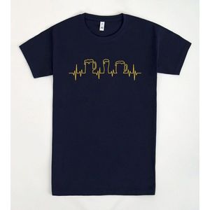 T-shirt Beer Pulse, design Dark Navy Yellow Heartbeat, taglia unisex per adulti - Product Image 1