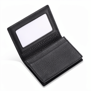 Genuine Leather Foldable Mini Card <b>Holder</b> Oil Edge Mirror Window Top Grain Leather Slim Card Pocket ID Bank Card Case Custom <b>Log</b> - Product Image 1