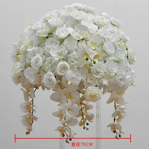 Bola de Flores Artificiales de Seda de Lujo de 60x40cm, Rosa Blanca, Phalaenopsis, Decoración para Mesa de Comedor de Boda, Guía Geométrica para Decoración de Caminos - Product Image 4