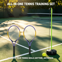 Ensemble de rebondisseur de tennis auto-entraînant, base en fer réglable, entraîneur de tennis portable avec 2 raquettes, corde élastique, balle de tennis
