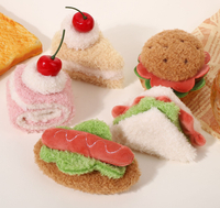 Porte-clés mignon en peluche douce et moelleuse, imitation nourriture : gâteau aux cerises, sandwich, hamburger, avec mousqueton