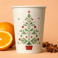 Gobelet à café à paroi simple de Noël, logo personnalisé imprimé, flocon de neige, papier kraft, 12 oz, jetable, pour boissons chaudes, fournisseur en gros