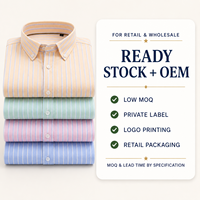 Chemise Oxford 100% coton pour homme, rayée, boutonnée, manches longues, style business décontracté, sans poche, en stock, vente en gros OEM