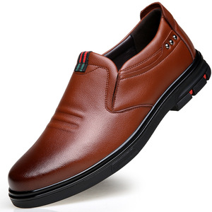 Men's Leather Loafers Round Toe Slip-On Anti-Slip <b>Rubber</b> Sole Faux Fur Lining Autumn Solid Color Casual Shoes - Product Image 2