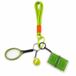 Tennis Theme <b>Keychain</b> With Racket Ball And Court Charm <b>Carabiner</b> Pendant Plastic Lightweight Fashion Accessory - Product Image 1