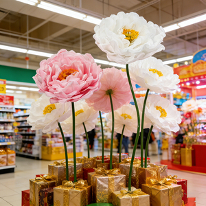 Flores Gigantes de Seda Rosa Hechas a Mano, Realistas, con Tallo, para Decoración de Ventanas, Bodas y Fiestas - Product Image 1