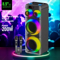 Altavoz Inalámbrico para Exteriores con Bluetooth, 80W, Control de Graves y Agudos con Doble Perilla, Pantalla Digital Doble, Micrófonos Inalámbricos Recargables, Control Remoto Grande