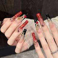 Faux ongles incurvés en ABS avec un design dégradé tendance et des embellissements en diamant, ongles portables élégants et polyvalents