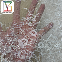 Tissu de Dentelle de Chantilly Brodé de Paillettes Élégant Blanc, Tissu de Dentelle en Maille de Paillettes Scintillantes de Luxe pour Robe de Mariée
