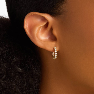 Minimalist Bezel Set Round Brilliant Cut VVS GRA Certified Moissanite 14k Gold Filled <b>Huggie</b> Hoop Earrings for Women Trendy - Product Image 3