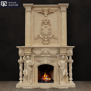 Chimenea Doble de Mármol con Estilo Occidental de Lujo, Decoración para el Hogar, con Marco Ovalado Dorado y Dos Esculturas Elegantes de Mujeres - Product Image 1