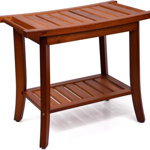 Tabouret de salle de bain en teck OEM 56x33.2x47.2cm, siège de douche à deux niveaux avec rangement pour chaussures, pour usage domestique - Product Image 3