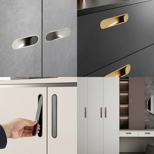 Porte d'armoire cachée encastrée en alliage de zinc moderne Poignée intégrée Placard Tiroir Insert Poignées dissimulées Boutons - Product Image 5