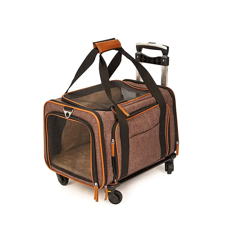 工場カスタム航空会社承認ソフトペットトロリーキャリングバッグ猫犬ケージハンズフリーペットキャリア旅行バッグホイール付き