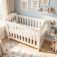 Lit bébé en bois blanc avec design arqué, lit convertible contemporain pour chambre d'enfant, maison, hôtel et école
