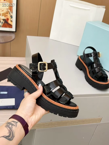 2026Luxury Designer Shoes <b>Platform</b> Top-Grain Black Leather Chunky Roman Open-Toe Sandals Genuine Leather Lining Buckle Anti-Slip - Product Image 6