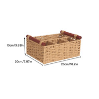Panier de rangement rustique à 4 compartiments, tissé à la main, design minimaliste, poignées en bois rouge, organisateur divisé pour la maison et la cuisine