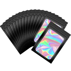 Tùy chỉnh in kỹ thuật số Holographic + minh bạch Mylar túi dây kéo khóa nắp kéo bao bì phân hủy sinh học túi nhựa