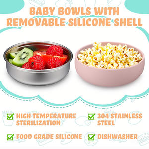<span class=keywords><strong>2025</strong></span> nouvelle assiette pour bébé avec aspiration en Silicone antidérapant isolé Double paroi enfants nourriture dîner bol 304 acier inoxydable bols pour tout-petits - Product Image 2