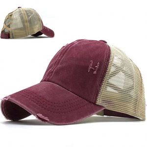 Men's Distressed Ponytail Baseball Sunshade <b>Hat</b> Washed Cotton Ripped Mesh Cap Embroidered Logo Soft Wholesale Promotional Cap - Product Image 3