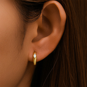 CANNER Gold Fashionable S925 <b>Sterling</b> <b>Silver</b> <b>Hoop</b> Diamond-shaped Zircon Best-selling <b>Earrings</b> - Product Image 4