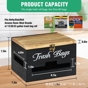 Caja de almacenamiento de bolsas de basura de madera, negra, rectangular, con tapa, tipo vertical, para uso en la cocina. - Product Image 3