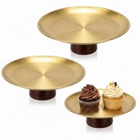 Support de présentation de desserts en acier inoxydable doré, 2 pièces, résistant au four, avec base en bois pour cupcakes, bonbons, décoration de fête