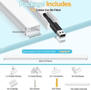 Cáp kết thúc tốt đẹp Kit Trắng 0.4m 20mm x 10mm cáp nhựa <span class=keywords><strong>PVC</strong></span> Trunking bao gồm & băng cho phòng khách sử dụng 10 cái - Product Image 2