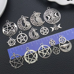 Collar y Pendientes de Aleación con Diseño de Pentagrama Hueco de Lobo y Búho Plateado Antiguo, Accesorios de Joyería Estilo Punk - Product Image 3