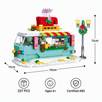 Ensemble de blocs de construction personnalisés de 327 pièces pour chariot à café de Noël, modèle de remorque à boissons 3D à monter soi-même, jouet de construction STEM, marque privée OEM
