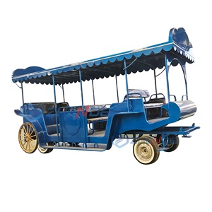 Autobús turístico eléctrico azul de gran tamaño, parque temático con múltiples vagones con ruedas doradas y vagones turísticos para parques. - Product Image 1