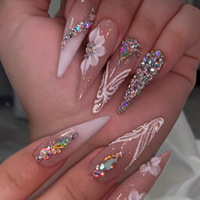 Lot de 24 faux ongles en forme de cercueil à presser, longs, en acrylique avec strass, OEM ODM, emballage personnalisé