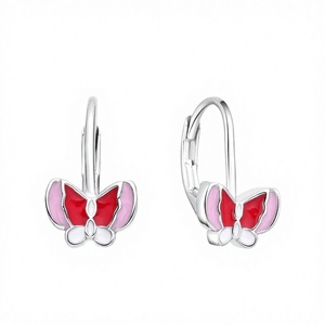 Boucles d'oreilles clipsables pour enfants en argent sterling 925 plaqué or rose, motif papillon coloré et mignon, serti clos – Cadeau fait main en gros - Product Image 2