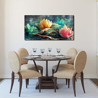 Art mural en toile de fleurs pour le salon, décoration murale sarcelle pour chambre à coucher, peinture de lotus vintage