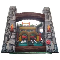 Parcours d'obstacles gonflable Jurassic de 66 pieds, château gonflable à thème dinosaure pour usage humide et sec avec toboggan pour enfants, idéal pour parcs aquatiques et fêtes
