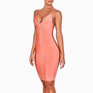 <span class=keywords><strong>Robe</strong></span> de soirée moulante <span class=keywords><strong>rose</strong></span> à fines bretelles et col en V pour femme – Vente en gros à prix abordable - Product Image 4