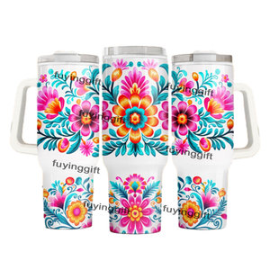 40Oz Mexico Thêu Hoa Hoa Mô Hình Cốc Cốc Cốc Cách Điện Biểu Tượng Tùy Chỉnh Cốc Bằng Thép Không Gỉ Với Xử Lý Và Rơm - Product Image 2