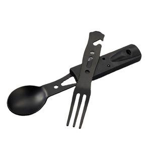 Juego de utensilios multifuncionales para acampar, cuchillo, tenedor, cuchara y silbato de acero inoxidable, equipo de supervivencia al aire libre - Product Image 2