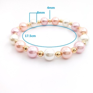 <span class=keywords><strong>Bracciale</strong></span> di Perle di Conchiglia per Donne, Perle di Conchiglia Rosa e Bianche da 8mm <span class=keywords><strong>con</strong></span> Perline in Rame Dorato - Product Image 2