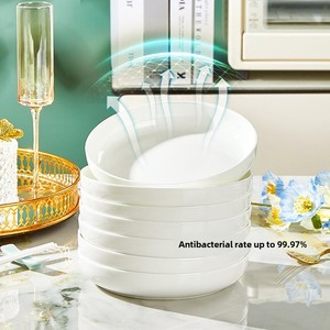 Assiette creuse en céramique blanche pure anti-brûlure, épaissie, avec couleur sous-glaçure, pour la vaisselle classique de la maison - Product Image 2