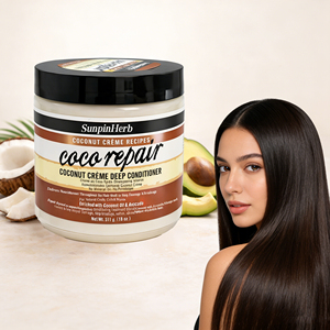Après-shampoing réparateur bio à la noix de coco pour cheveux fins et noirs – Traitement hydratant et réparateur pour cheveux bouclés, crépus, secs et abîmés - Product Image 1