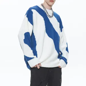 Оптовая продажа, Свободный вязаный пуловер с воротником-лодочкой, осенний дизайн большого размера, мягкий зимний мужской свитер на заказ