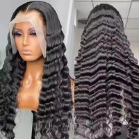 Wig Rambut Asli Brasil Tanpa Lem, Wig Lace Front Vietnam Original Deep Wave untuk Wanita Kulit Hitam, Wig Full Lace Frontal