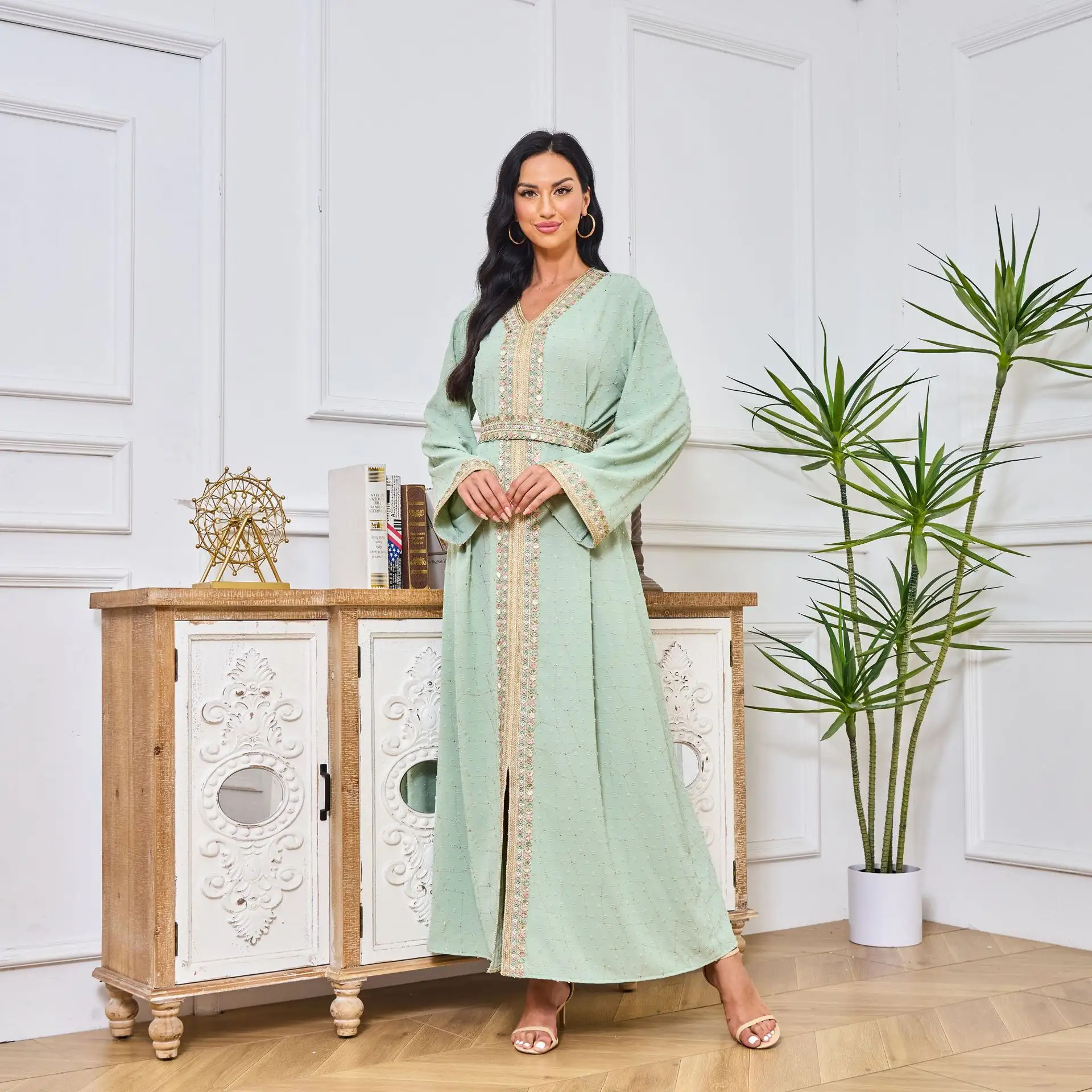 अबाया जिलब महिला रेट्रो जातीय लंबी आस्तीन के कॉलर शाम की पोशाक मोरोकन काफ्टन ने पारंपरिक मुस्लिम कपड़ों की प्रोम