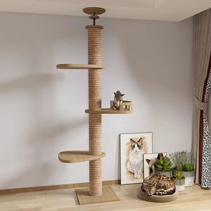 Menara pohon kucing langit-langit besar mewah tinggi dapat disesuaikan tiang gores kucing kayu Solid untuk kucing besar dibuat dengan tali Sisal - Product Image 4