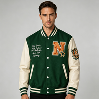 Veste universitaire personnalisée OEM ODM pour hommes, avec broderie chenille, patch en cuir et mélange de laine, style baseball