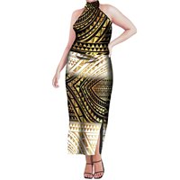 Drop Shipping Robe sans manches à imprimé HD Hibiscus personnalisée Pacific Island Art 6XL Robe élégante à épaules dénudées et à col suspendu
